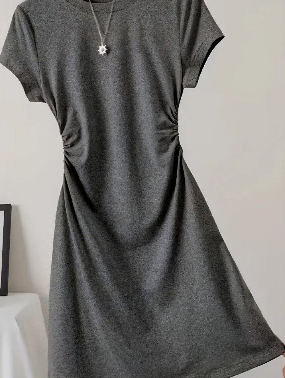Classic Charcoal Ruched Waist T-Shirt Dress - Women